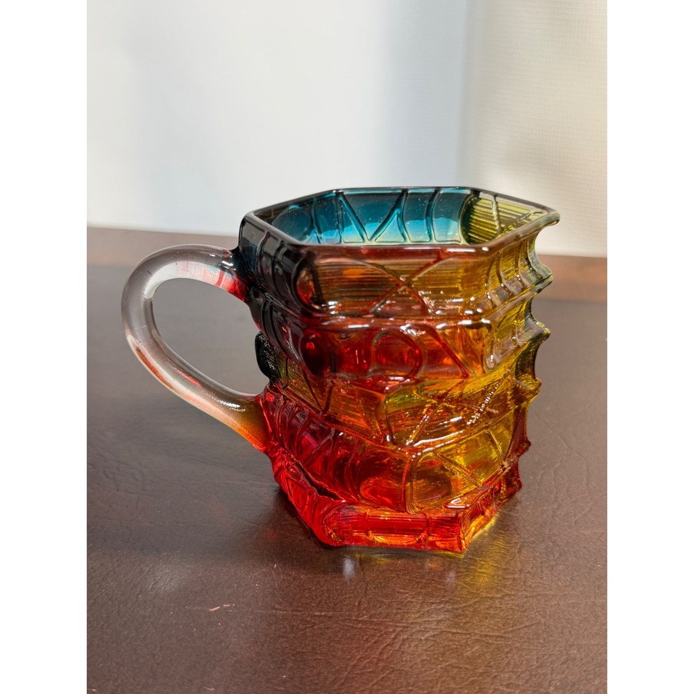 Stacked Book Shaped Glass Mug Rainbow Ombre Hexagonal Bibliophile Gift Mug